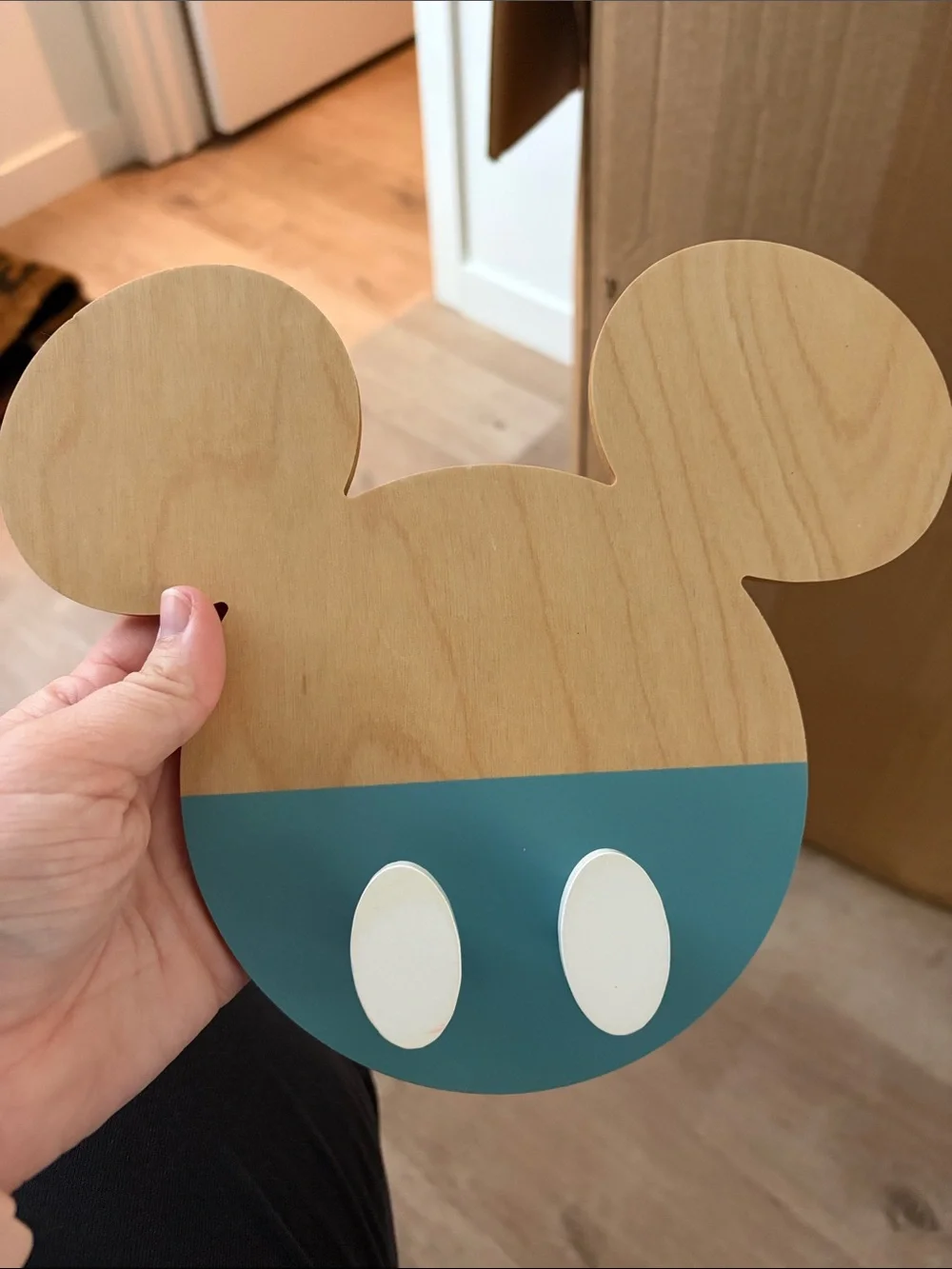 Disney Wooden Mouse Head Wall Art in Natural Wood & Teal